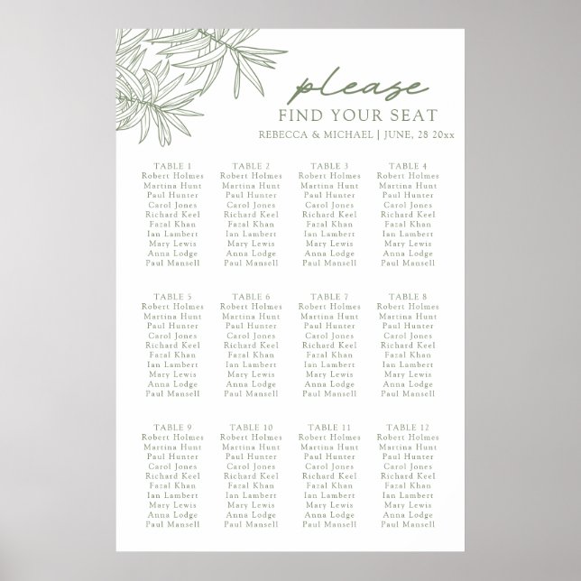 Gráfico de Assentos Botânicos Verde Sage Poster (Frente)