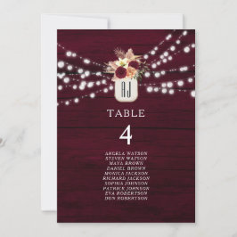 Gráfico de Assentos de Casamento Burgundy Rústico