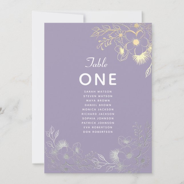 Gráfico de Assentos de Casamento Floral Lavanda (Frente)