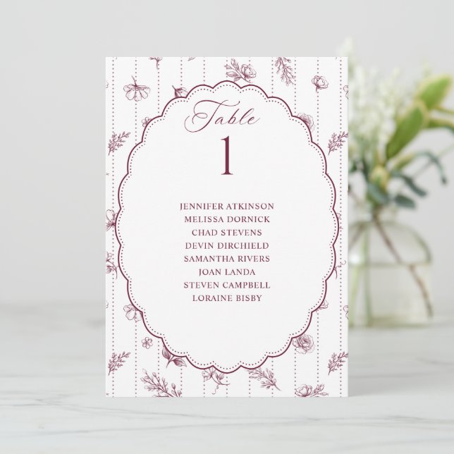 Gráfico de Assentos de Casamento Oval Vinho Tinto  (Em pé/Frente)