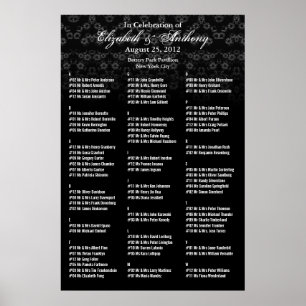 Gráfico de Assentos de Casamento Poster Preto Flor