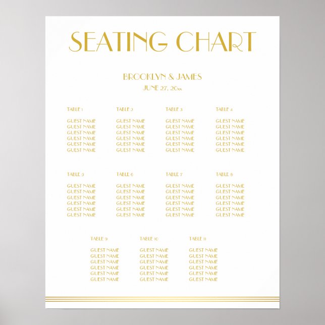 Gráfico de Casamento Branco E Dourado Poster 16x20 (Frente)