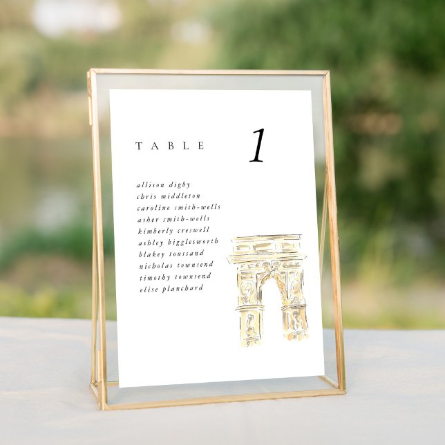 Gráfico de Casamento de New York Park Sq Park (Watercolor Washington Square Park New York City wedding table number seating chart sign.)