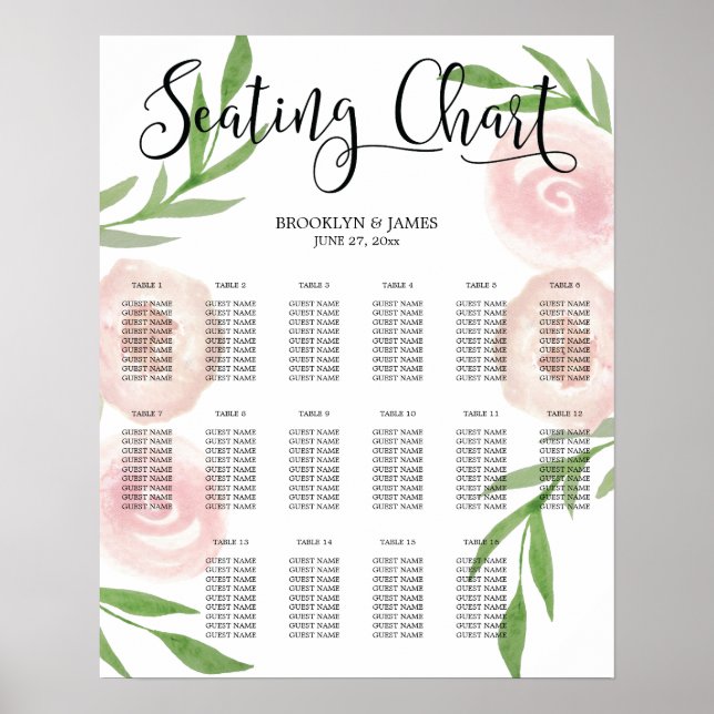 Gráfico de Casamento Floral Cor-de-rosa Poster 16x (Frente)