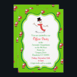 Gráfico de Convite de festas-Snowman do Escritório<br><div class="desc">Um belo Convite de festas do Escritório de Natal com um gráfico de Snowman sobre um fundo branco com pequenas imagens de Papais noeis sobre um fundo verde nos cobrir dianteiro e traseiro. É uma maneira adorável de convidar amigos ou colegas de trabalho para uma bebida especial de Natal no...</div>