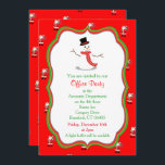 Gráfico de Convite de festas-Snowman do Escritório<br><div class="desc">Um belo Convite de festas do Escritório de Natal com um gráfico de Snowman sobre um fundo branco com pequenas imagens de Papais noeis sobre um fundo vermelho sobre os cobrir dianteiros e traseiros. É uma maneira adorável de convidar amigos ou colegas de trabalho para uma bebida especial de Natal...</div>