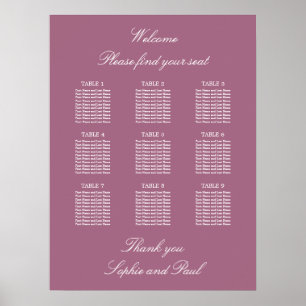 Gráfico de Mesa de Casamento de Poster Mauve 9