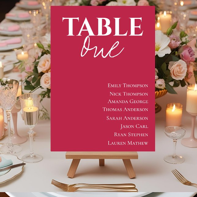 Gráfico de Mesa de Convidado Magra Minimalista (Contemporary Magenta Wedding Table Seating Chart)