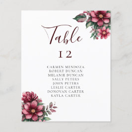 Gráfico de Mesas de Casamento de Borgonha Floral