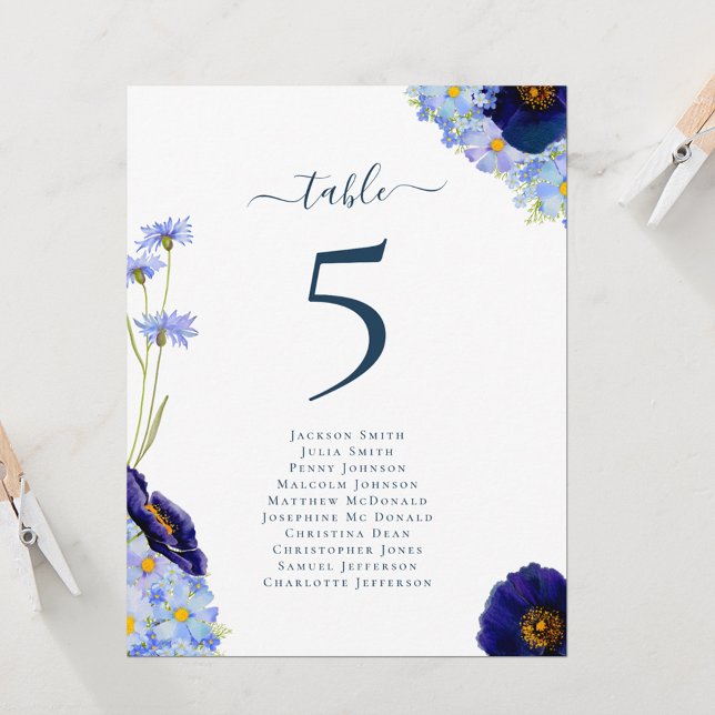 Gráfico de Número de Mesa de Casamento Floral Boho (Unique hand painted wildflower watercolor artwork by artist Catherine Sweetman )