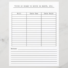 Gráfico de pagamento de contas mensais em papelari