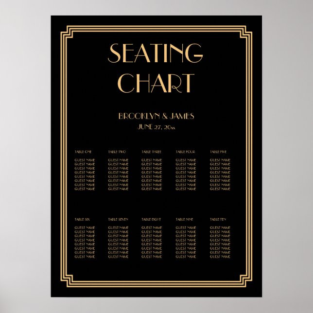 Gráfico Dourado e Preto de Casamento Poster 18x24 (Frente)