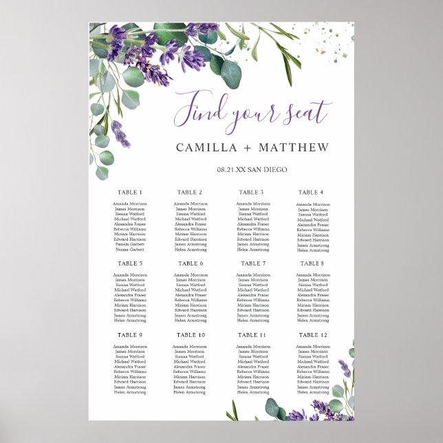 Gráfico lavanda de Casamento Eucalyptus Poster (Frente)