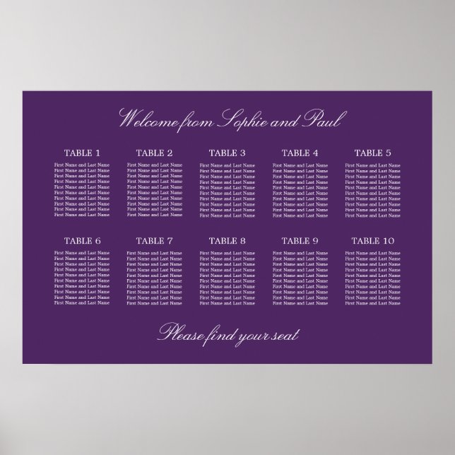 Gráfico Mesa de Assentos de Casamento de Poster Ro (Frente)