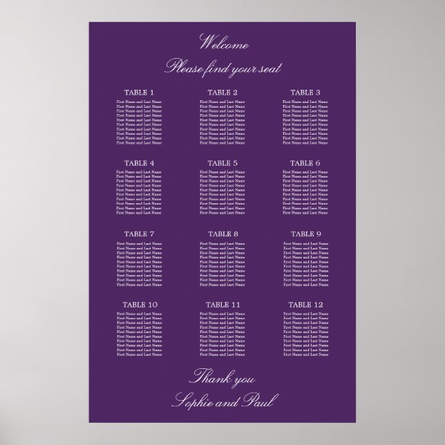 Gráfico Mesa de Assentos de Casamento de Poster Ro (Frente)