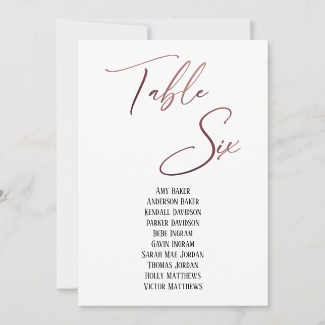 Gráfico rosa Dourado de letra Mesa 6 (Frente)