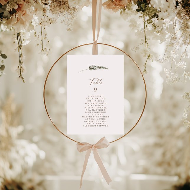 Gráfico Sentado Simples de Número de Mesa Floral (Simple Rustic Floral Table Number Seating Chart)