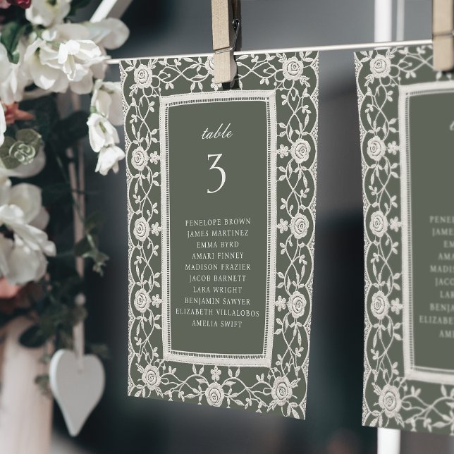 Gráficos de Assentos de Casamento em Renda Floral  (Sage Floral Vintage Lace Wedding Seating Charts)