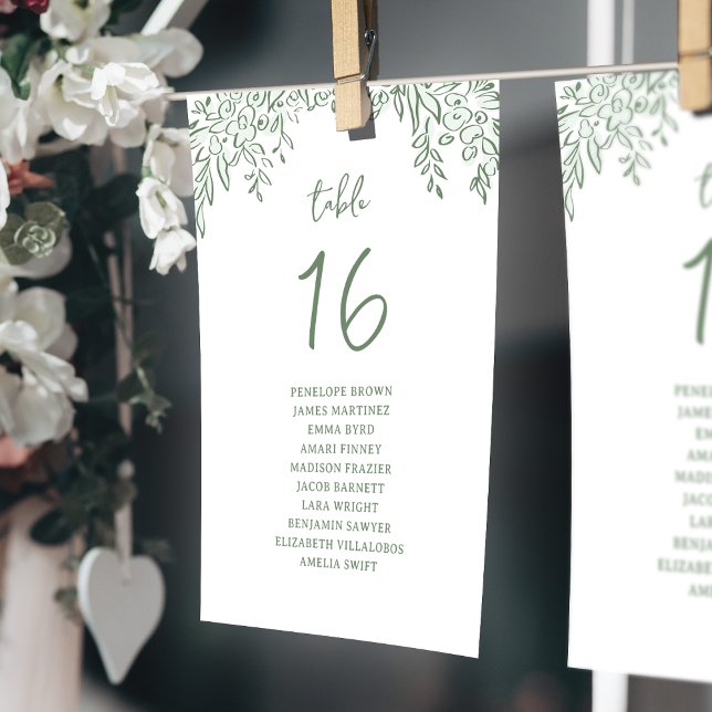 Gráficos de assentos florais caprichosos desenhado (Sage Hand Drawn Floral Whimsical seating charts)