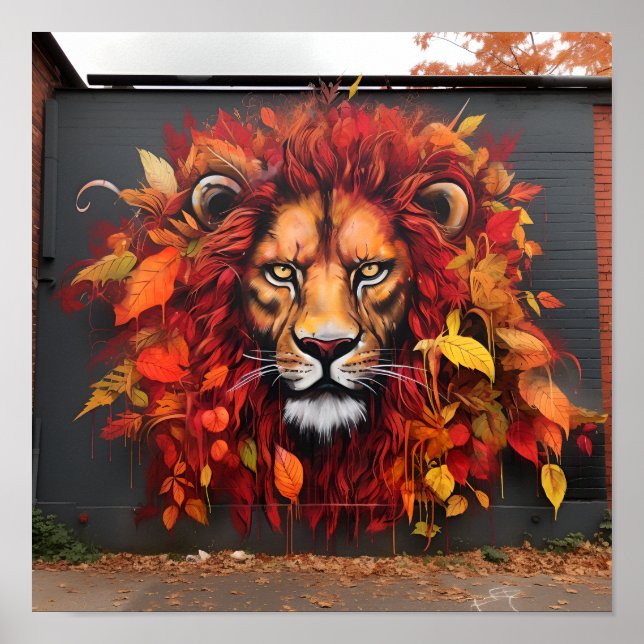 Grafitti art fall folhas lion impressão (Frente)