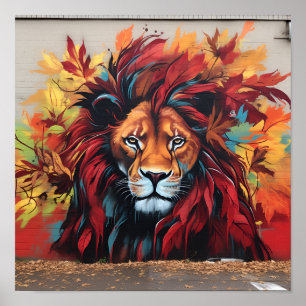 Grafitti art fall folhas lion impressão