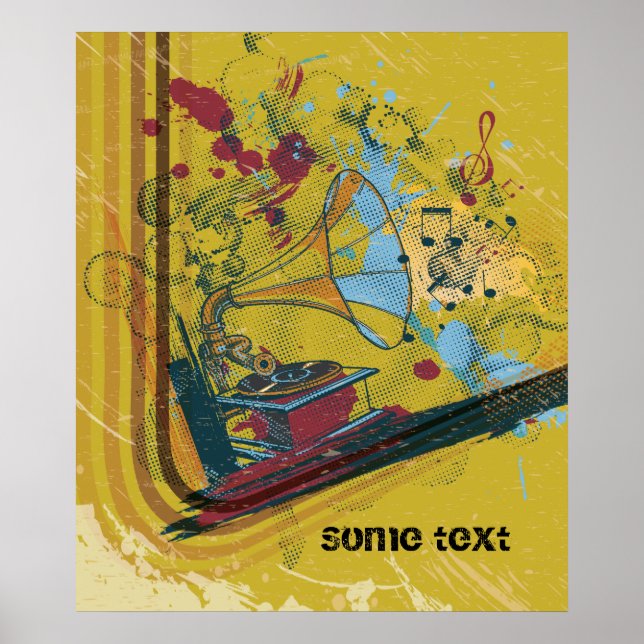 Gramofone retro personalizado impressão poster (Frente)