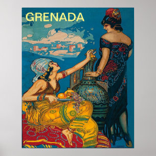 Granada, Espanha, duas garotas, poster viagens vin