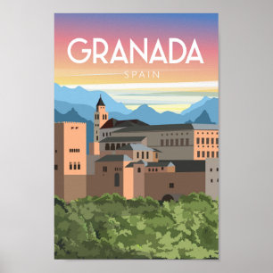 Granada spain vintage trevel poster