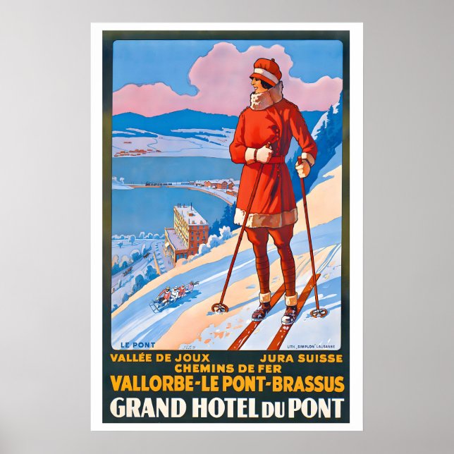Grand Hotel du Pont Switzerland Vintage Ski Poster (Frente)