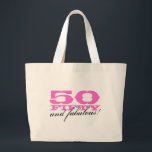 Grande 50 e uma bolsa de tote fabulosa para cinquenta de<br><div class="desc">50 e um saco de tote fabuloso para o quinquagésimo aniversário. Número de idade personalizável e cores. Boa ideia de presente para mãe,  tia,  avó etc.</div>