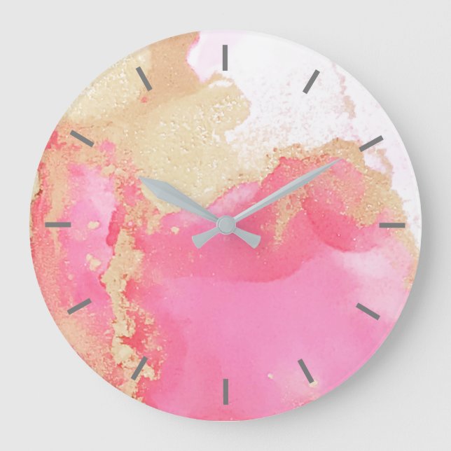 Grande Abstrato cor-de-rosa Dourado sem números Relógio g (Frente)