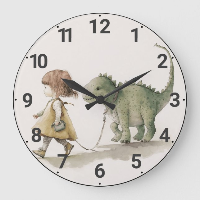 Grande Adorável relógio da parede de dinossauros caminhan (Frente)