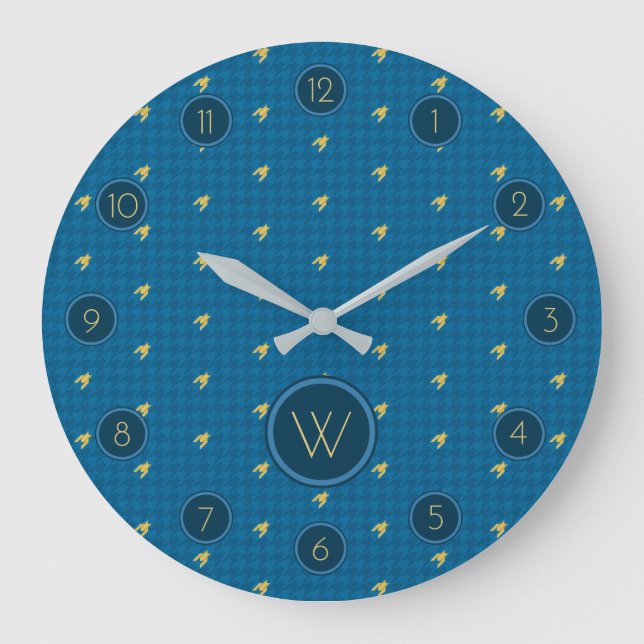 Grande Azul com Relógio Houndstooth de Destaque Dourado (Frente)