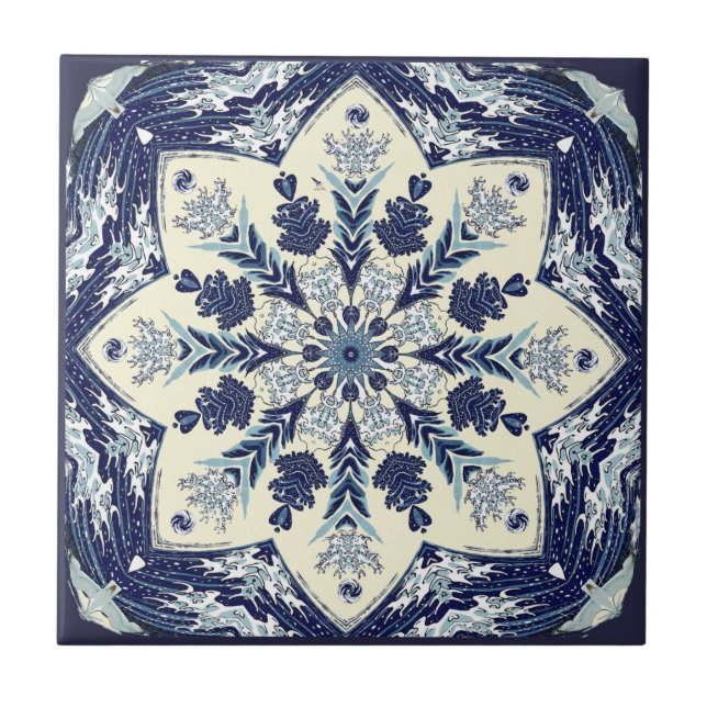 Grande azulejo azul Deconstructed da mandala da (Frente)
