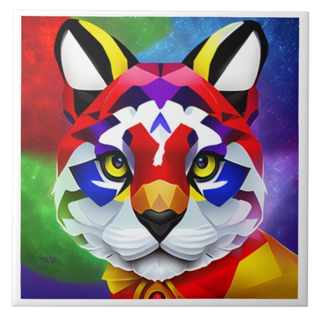 Grande azulejo branco do Gato de Alexander (Frente)