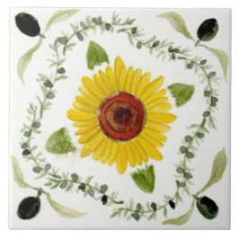 Grande azulejo cerâmico estilo siciliano "Girassol