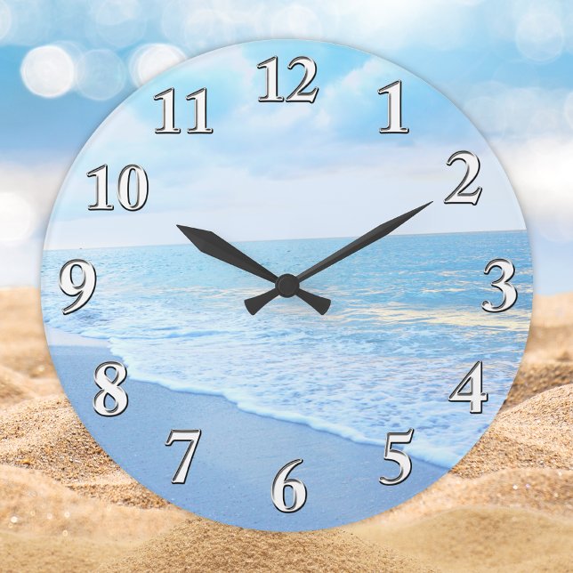 Grande Belo relógio azul e turquesa (Beach Wall Clock. Tropical home decor. Beach themed Clock. Wonderful, Beach themed gift ideas. )