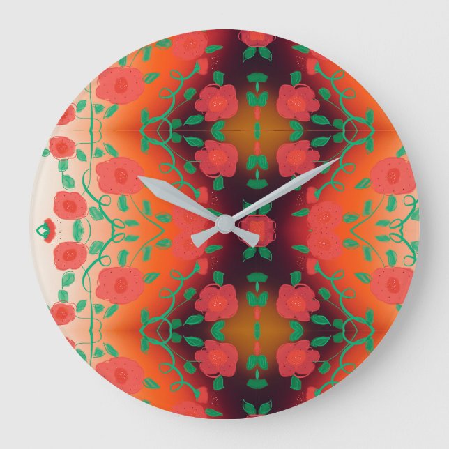 Grande Bold Floral Projetado Relógio Com Vermelho E Negro (Frente)