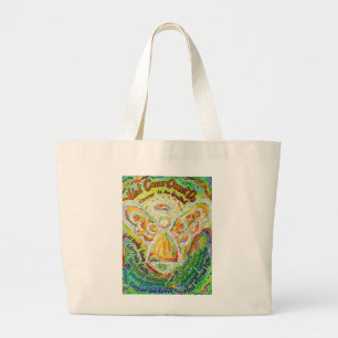 Grande Bolsa de Tote com Arte de Anjo do Poema O Que o Câ