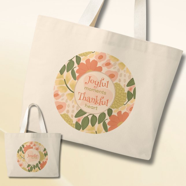 Grande Bolsa Floral Tote - Momentos Alegres Coração Grato (Joyful Moments Thankful Heart – Personalized Floral Tote Bag)