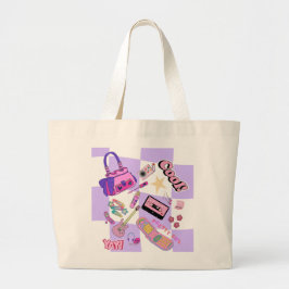 Grande Bolsa Tote Colagem Rosa e Roxo Estética Fofo Y2K