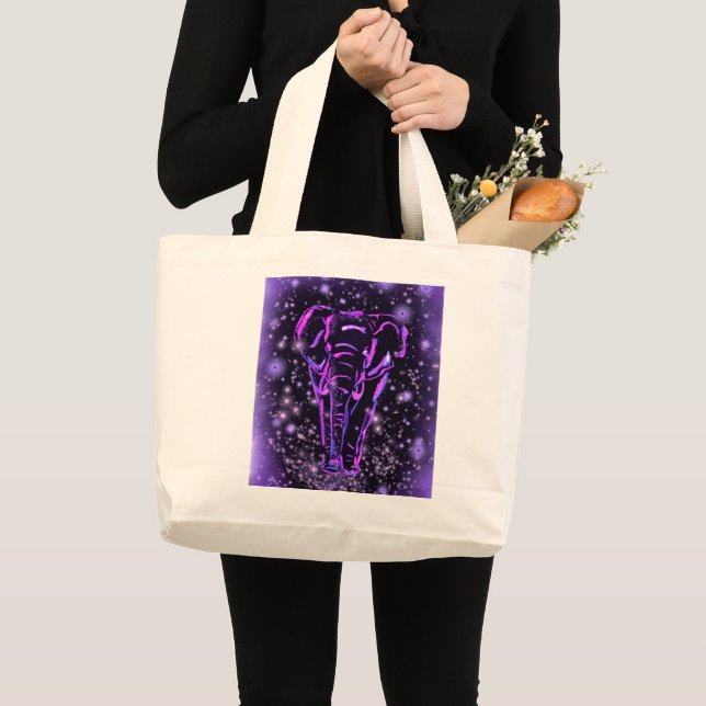 Grande Bolsa Tote com Elefante Roxo (Frente (produto))
