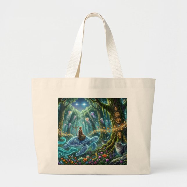 Grande bolsa tote da tartaruga errante e amigos (Frente)