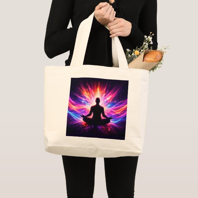 Grande Bolsa Tote de Meditação Chakra Design de Yoga (Frente (produto))