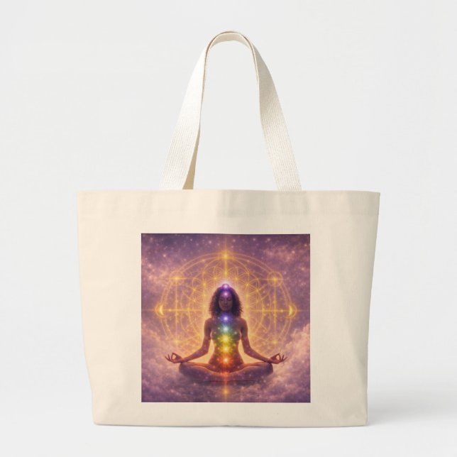 Grande Bolsa Tote de Meditação Chakra Design Espiritual (Frente)