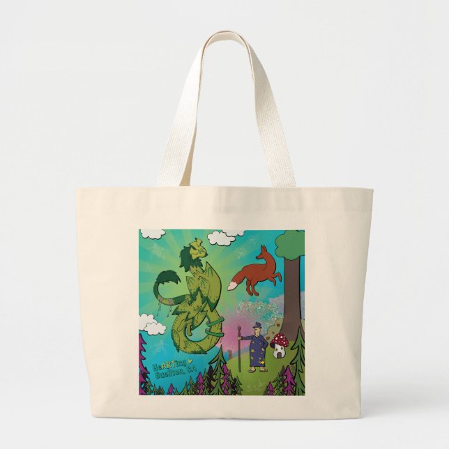 Grande Bolsa Tote - Dragões na Floresta (Frente)