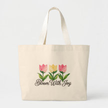 Bolsa Tote Floral Tulipa Rosa Bloom With Joy
