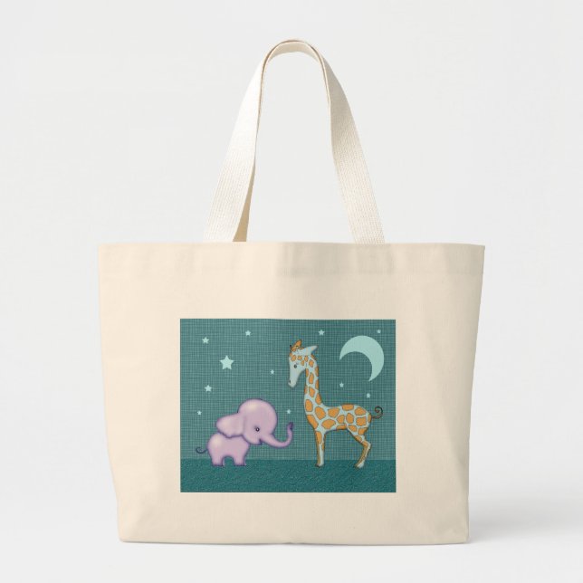 Grande Bolsa Tote Fofa com Elefante e Girafa (Frente)