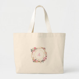 Grande Bolsa Tote Geométrica Dourada com Flores Rosa
