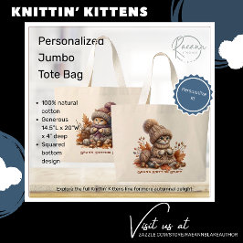 Grande Bolsa Tote Jumbo Gatinhos Tricotando Personalizada